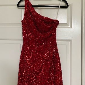 Red One Shoulder Sequin Mini Dress